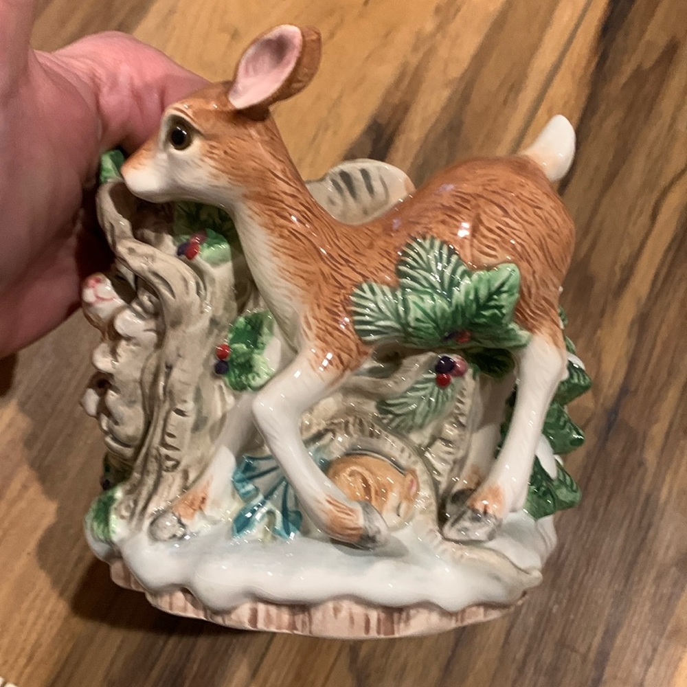 Fitz and Floyd Classics deer fawn and frolicking bunnies 7” container decor - Picture 11 of 14